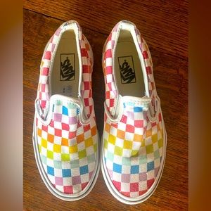 Girls rainbow colored checked Vans size 1